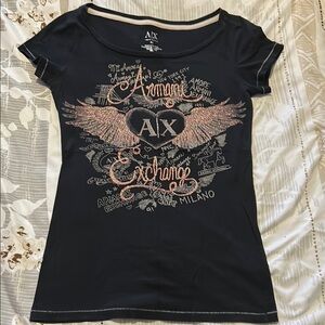 Armani Exchange Black Fitted Graphic Tee Cap Sleeve